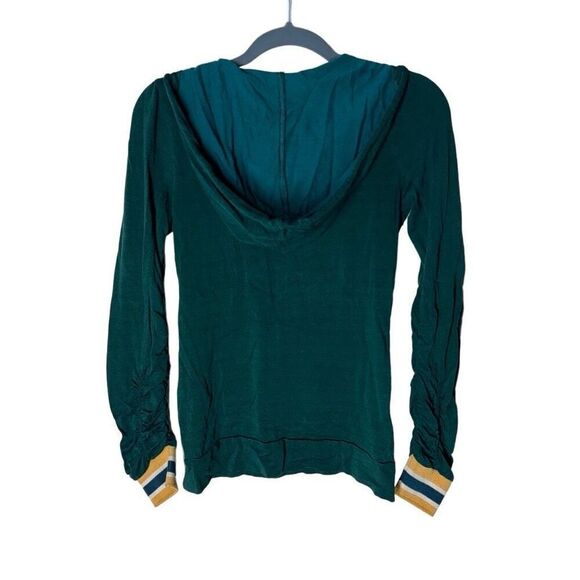 LaROK Scoop Neck Hoodie Sweatshirt Silky Emerald Small Distressed - Picture 2 of 9